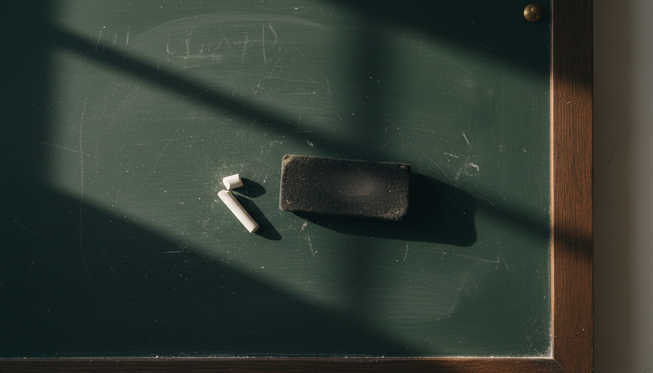 Tablica szkolna z kredą i gąbką — symbol przebiegu postępowania dyscyplinarnego nauczyciela.